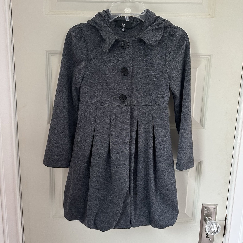 Vintage Amy‎ BYER Fully Lined Jacket Hood Gray Peter Pan Collar Girls S Button